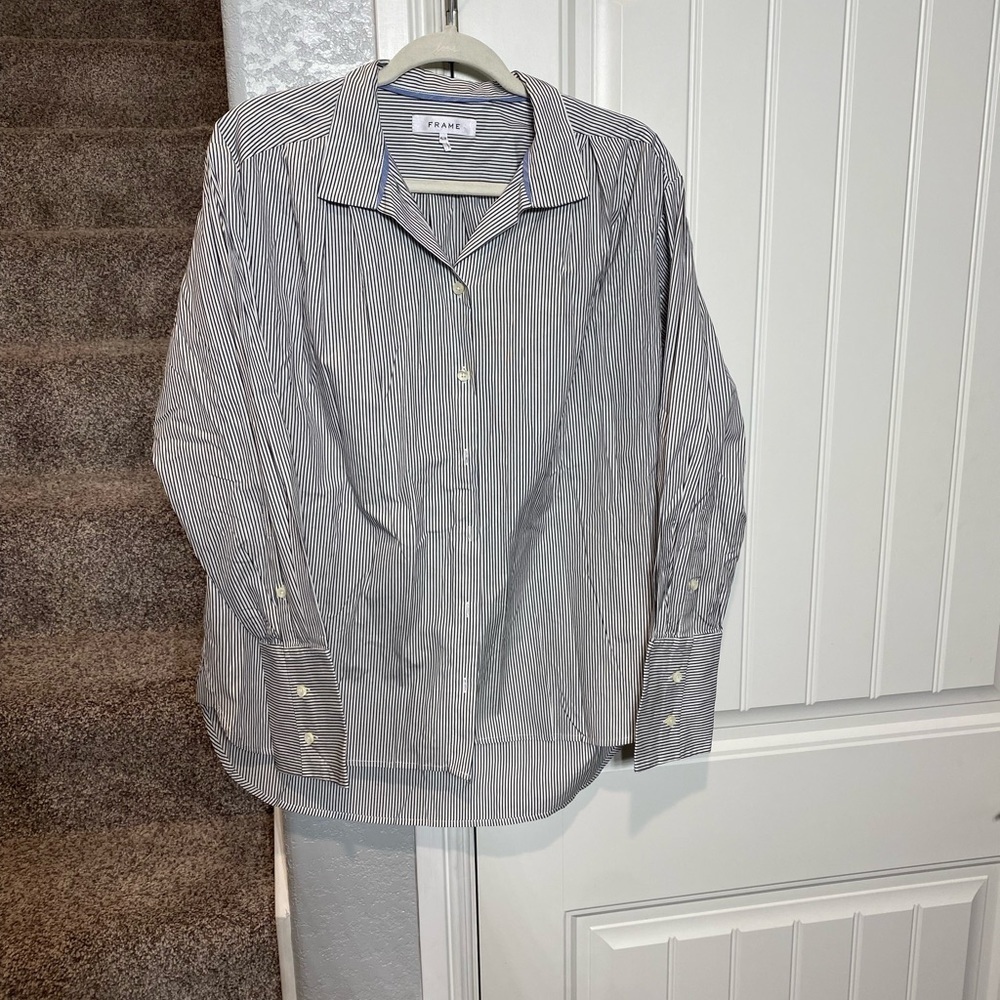 Frame classic small stripe button up cotton shirt